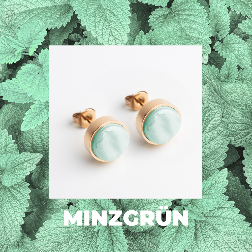 Foto von Stainless steel stud earrings with stone • Mother-of-pearl look • 8mm Foto von Stainless steel stud earrings with stone • Mother-of-pearl look • 8mm