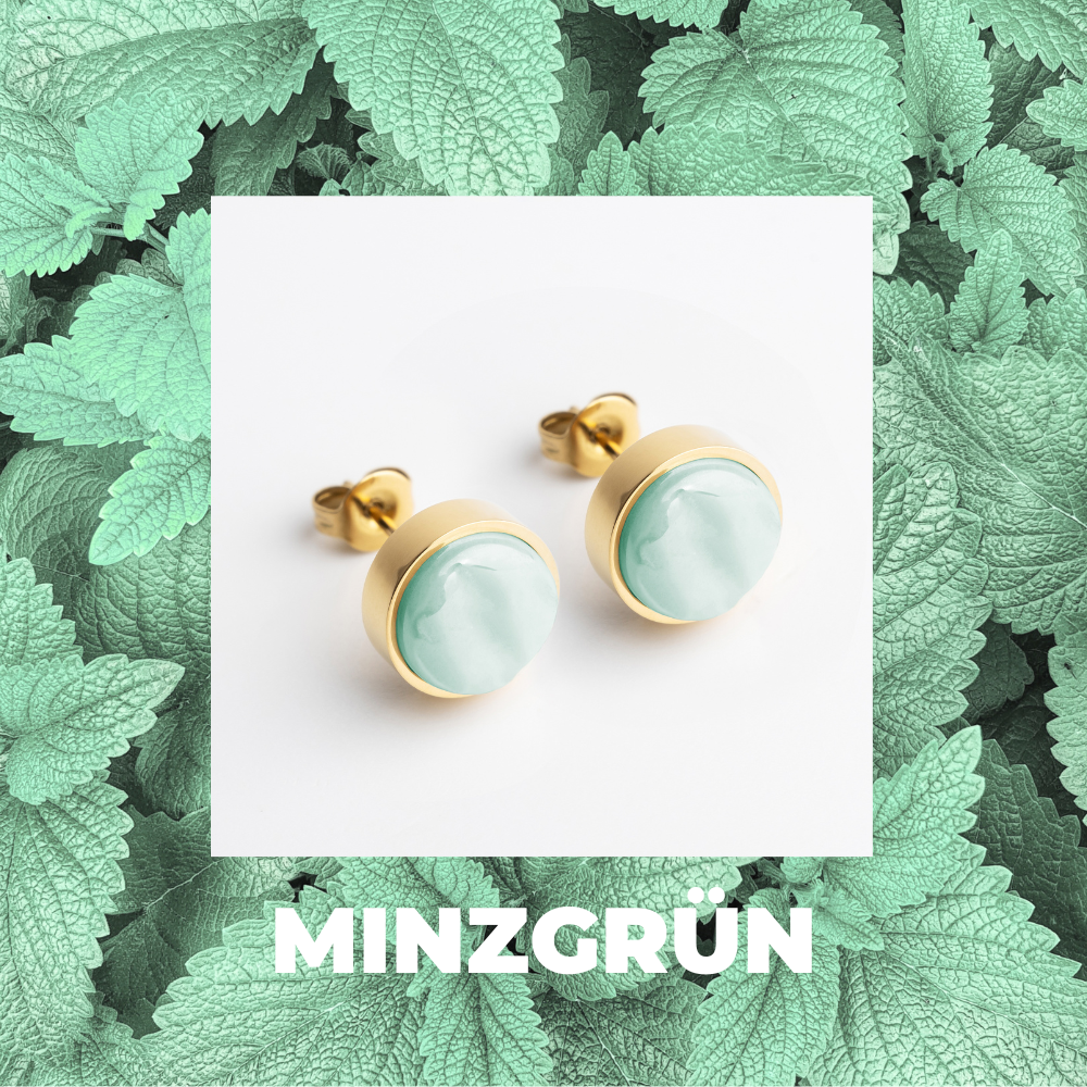 Foto von Stainless steel stud earrings with stone • Mother-of-pearl look • 8mm Foto von Stainless steel stud earrings with stone • Mother-of-pearl look • 8mm