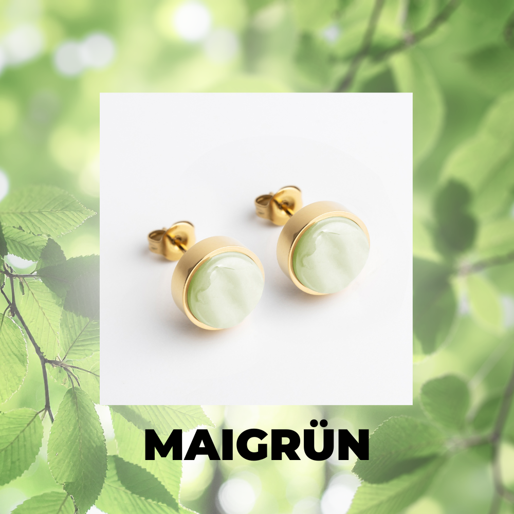 Foto von Stainless steel stud earrings with stone • Mother-of-pearl look • 8mm Foto von Stainless steel stud earrings with stone • Mother-of-pearl look • 8mm