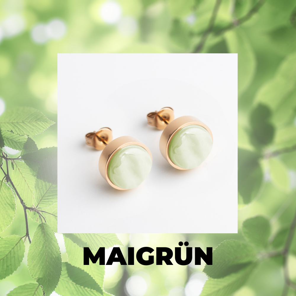 Foto von Stainless steel stud earrings with stone • Mother-of-pearl look • 8mm Foto von Stainless steel stud earrings with stone • Mother-of-pearl look • 8mm