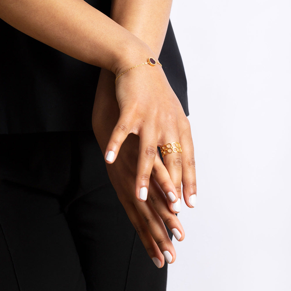 Foto von Adjustable stainless steel ring with circular elements Foto von Adjustable stainless steel ring with circular elements