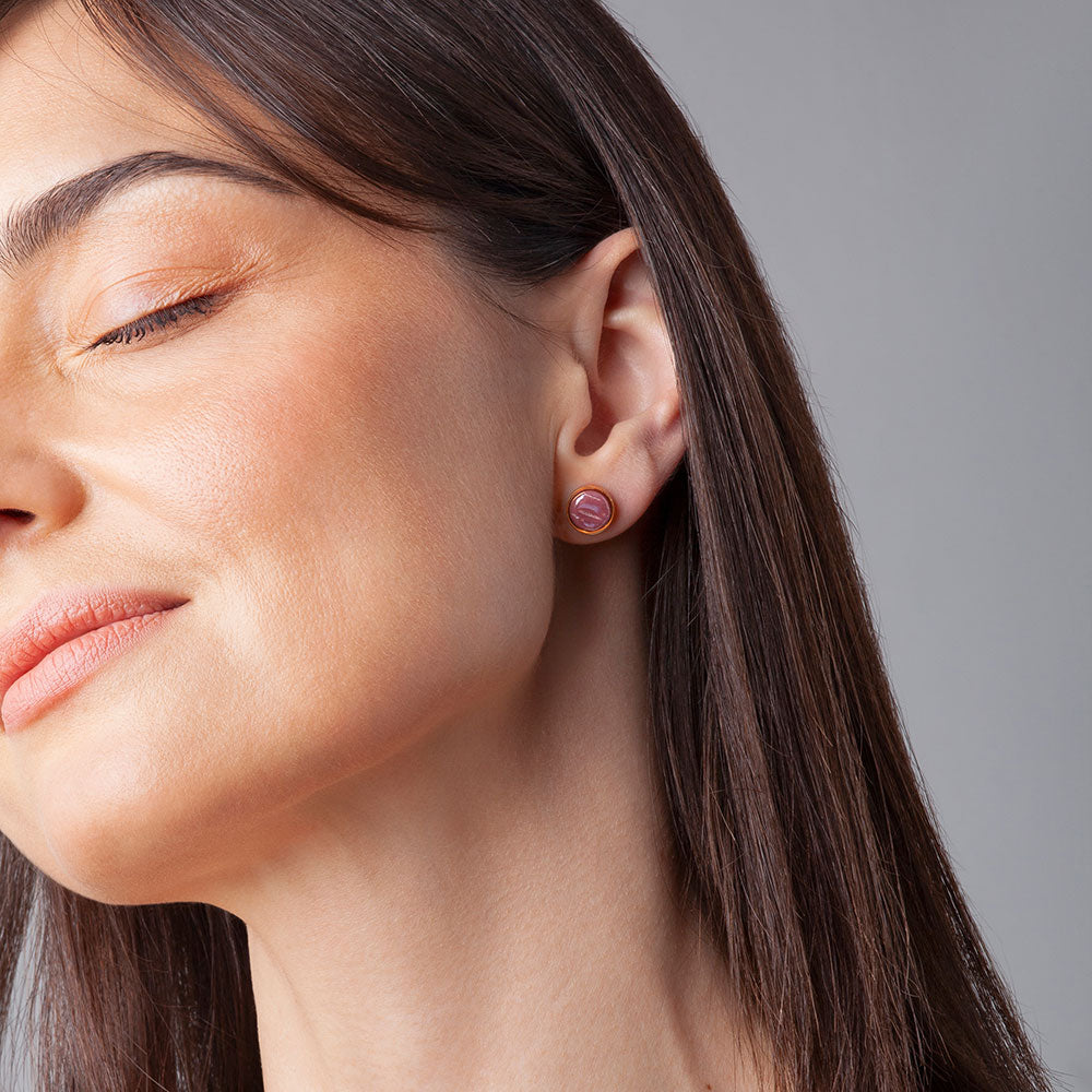 Foto von Stainless steel stud earrings with stone • Mother-of-pearl look • 8mm Foto von Stainless steel stud earrings with stone • Mother-of-pearl look • 8mm