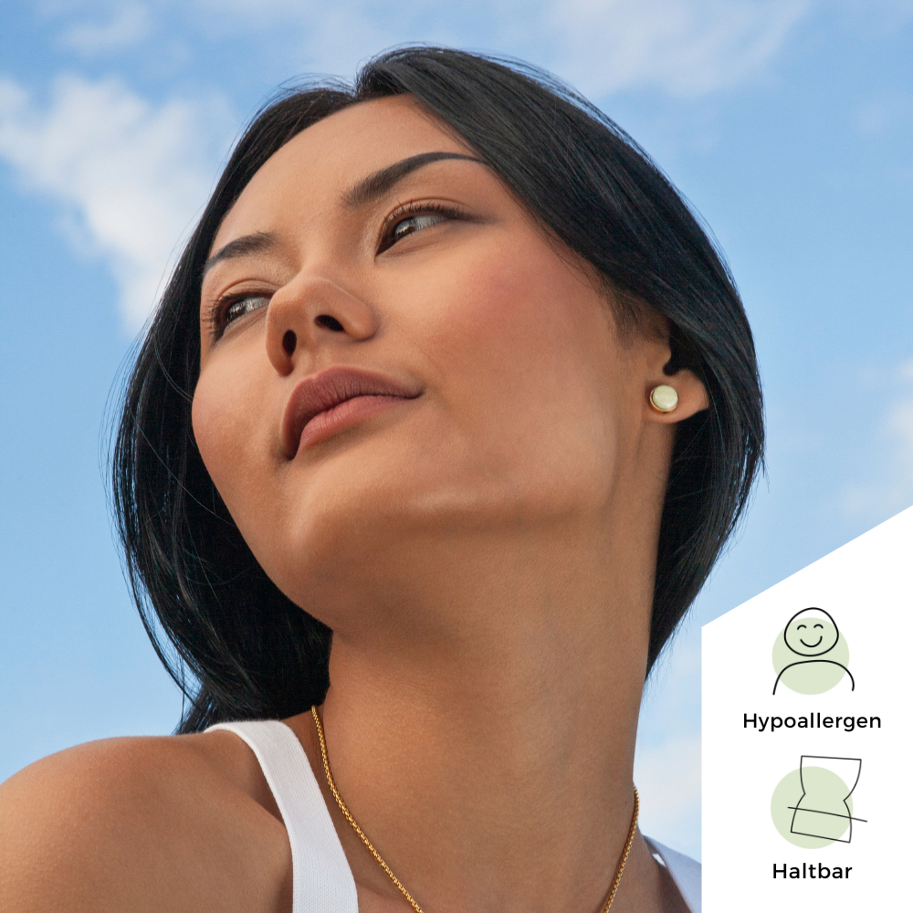 Foto von Stainless steel stud earrings with stone • Mother-of-pearl look • 8mm Foto von Stainless steel stud earrings with stone • Mother-of-pearl look • 8mm