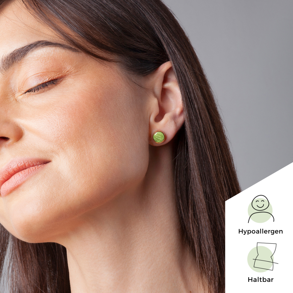 Foto von Stainless steel stud earrings with stone • Mother-of-pearl look • 8mm Foto von Stainless steel stud earrings with stone • Mother-of-pearl look • 8mm