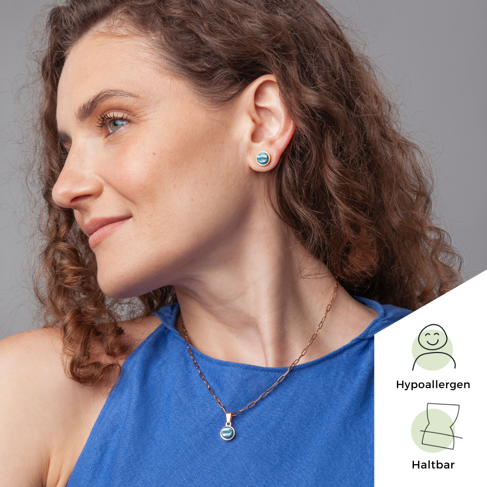 Foto von Stainless steel stud earrings with stone • Mother-of-pearl look • 8mm Foto von Stainless steel stud earrings with stone • Mother-of-pearl look • 8mm