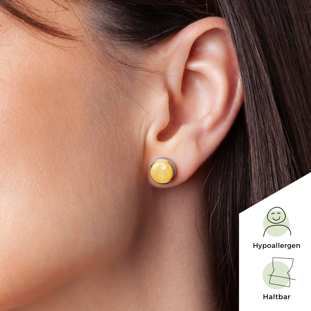 Foto von Stainless steel stud earrings with stone • Mother-of-pearl look • 8mm Foto von Stainless steel stud earrings with stone • Mother-of-pearl look • 8mm