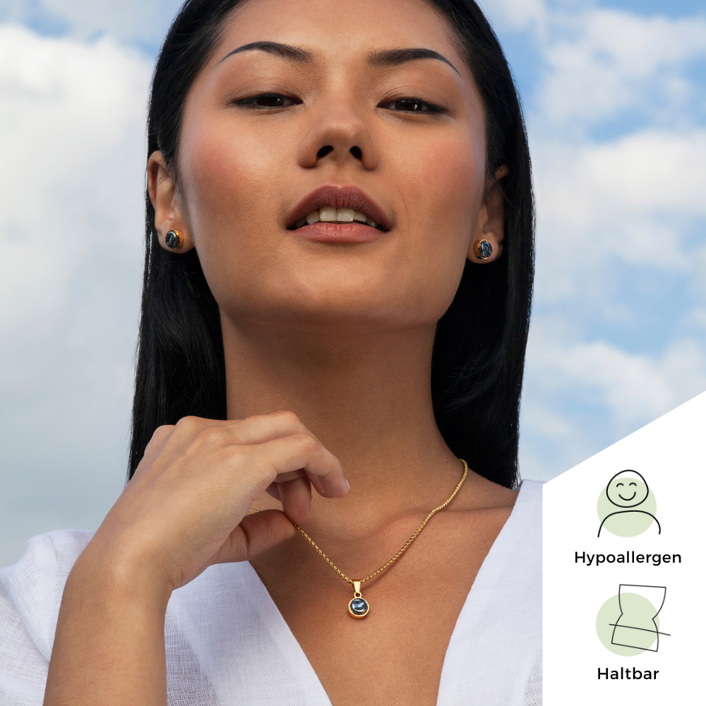 Foto von Stainless steel stud earrings with stone • Mother-of-pearl look • 8mm Foto von Stainless steel stud earrings with stone • Mother-of-pearl look • 8mm