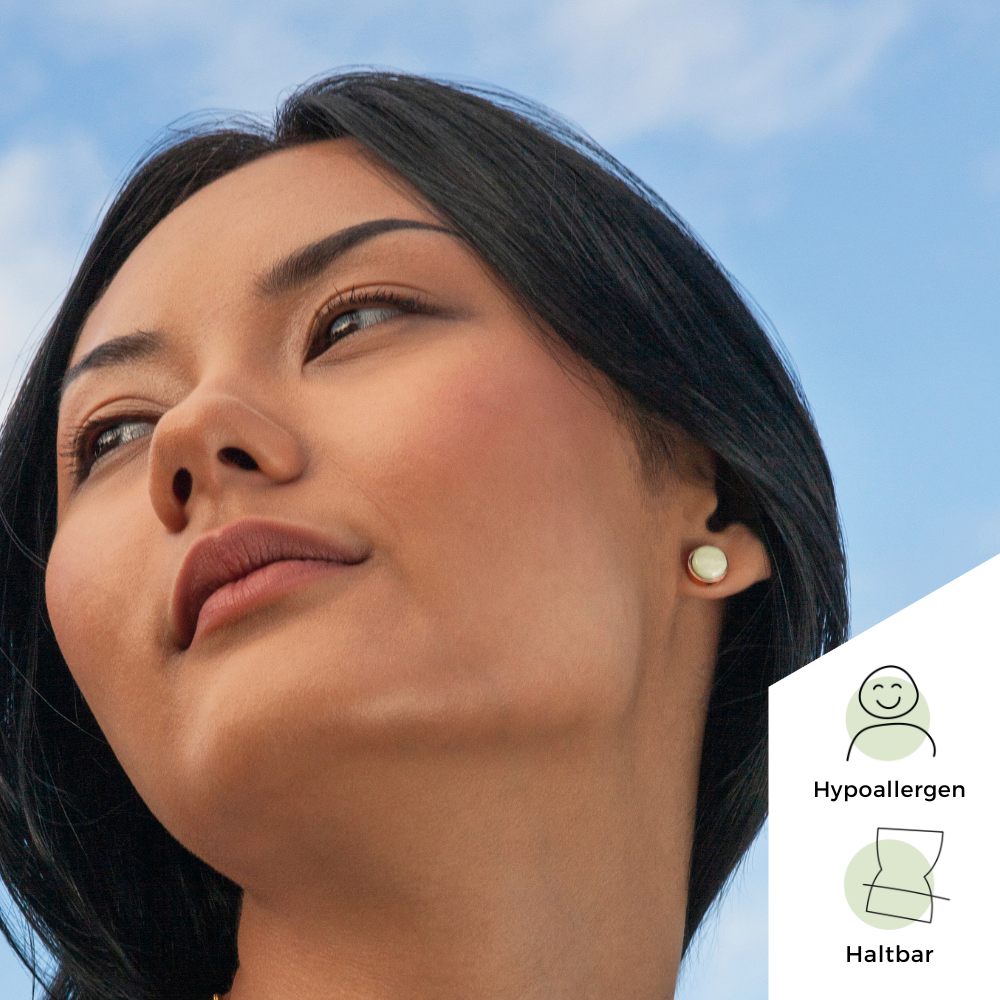 Foto von Stainless steel stud earrings with stone • Mother-of-pearl look • 8mm Foto von Stainless steel stud earrings with stone • Mother-of-pearl look • 8mm