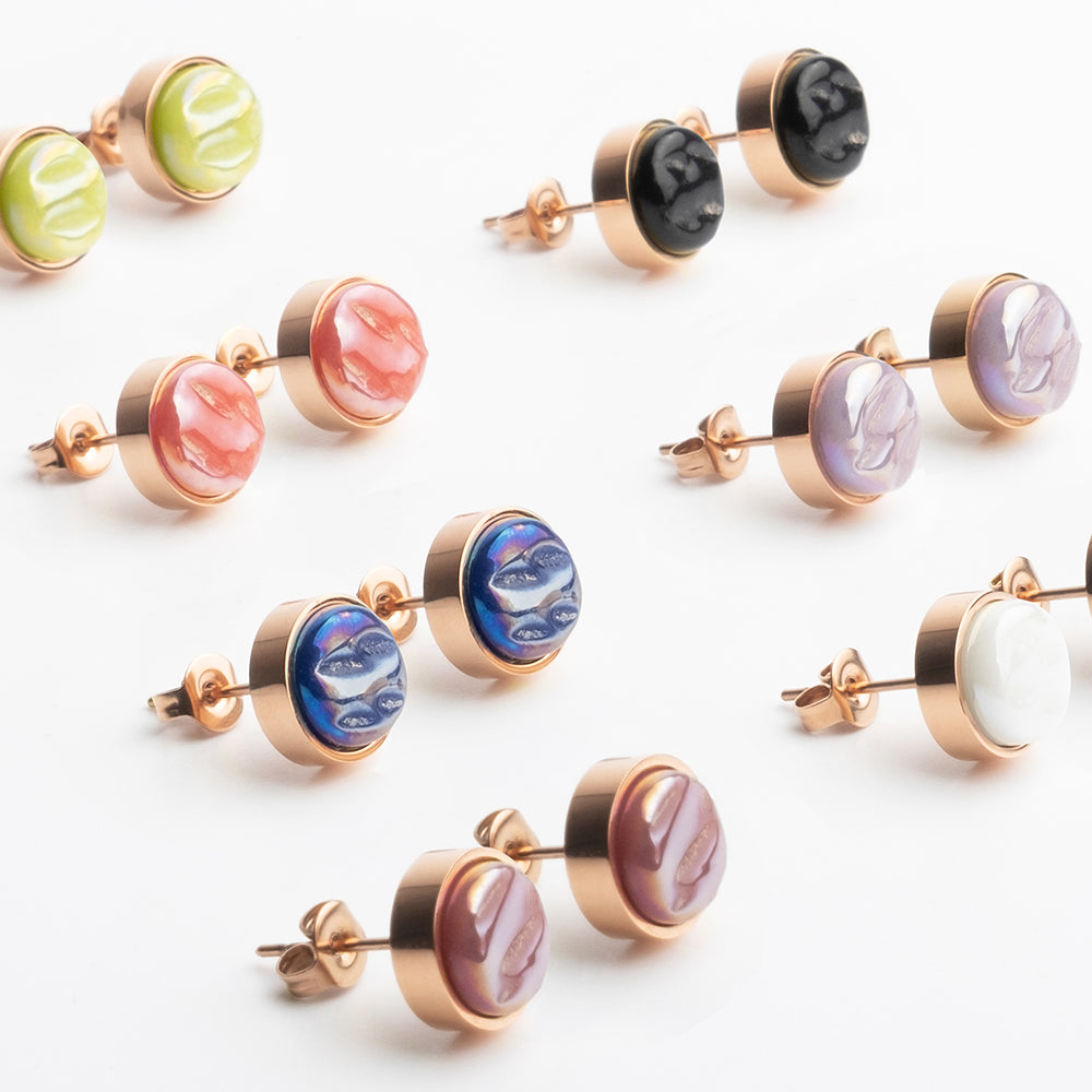 Foto von Stainless steel stud earrings with stone • Mother-of-pearl look • 8mm Foto von Stainless steel stud earrings with stone • Mother-of-pearl look • 8mm