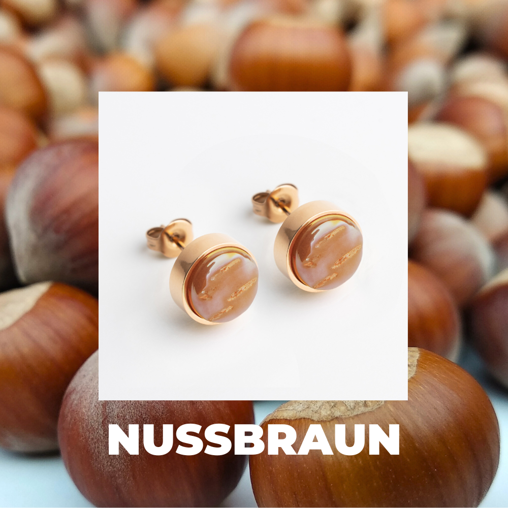 Foto von Stainless steel stud earrings with stone • Mother-of-pearl look • 8mm