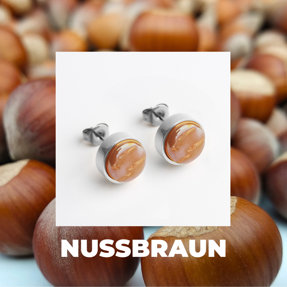 Foto von Stainless steel stud earrings with stone • Mother-of-pearl look • 8mm