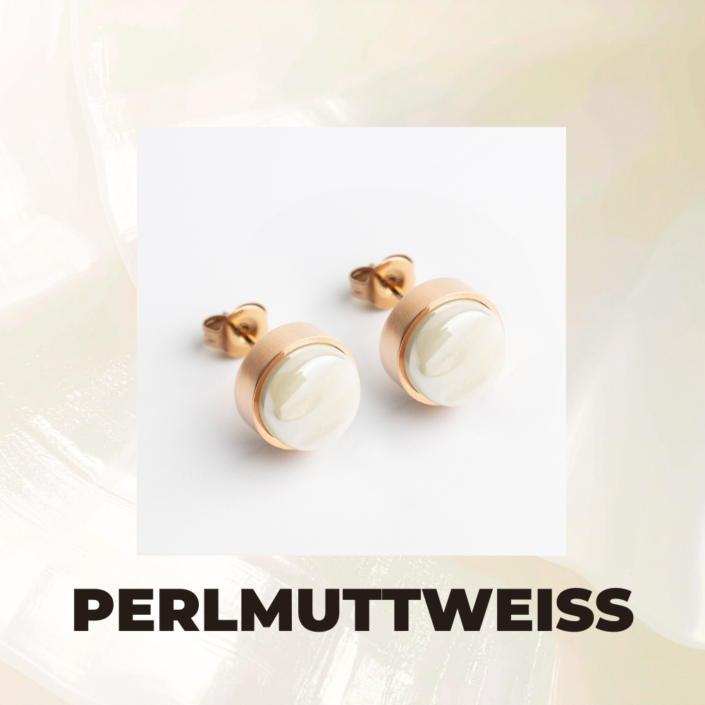 Foto von Stainless steel stud earrings with stone • Mother-of-pearl look • 8mm