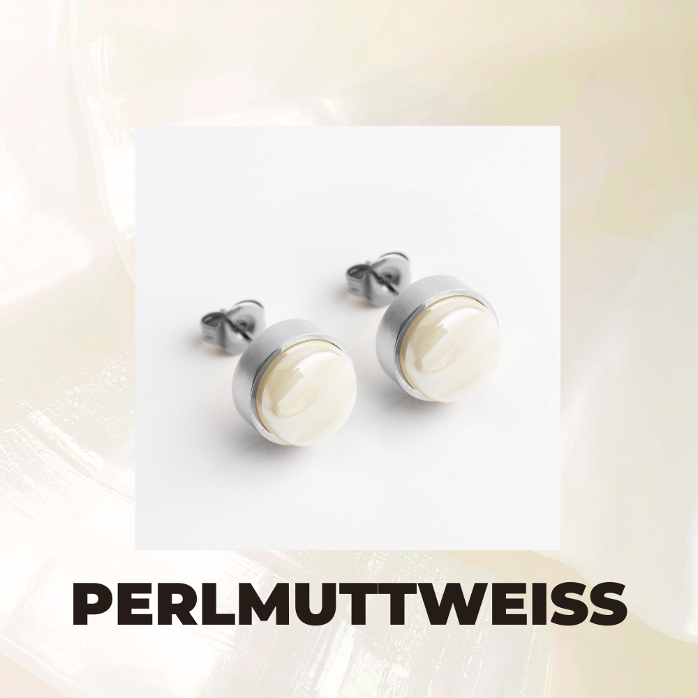 Foto von Stainless steel stud earrings with stone • Mother-of-pearl look • 8mm