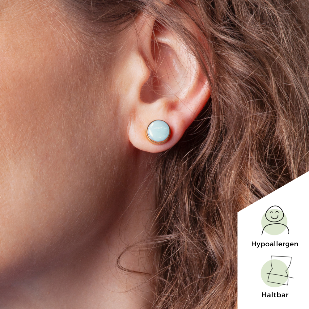 Foto von Stainless steel stud earrings with stone • Mother-of-pearl look • 8mm