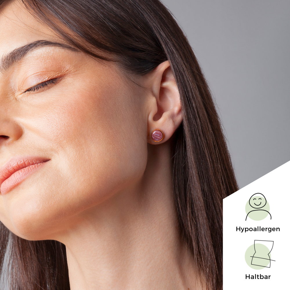 Foto von Stainless steel stud earrings with stone • Mother-of-pearl look • 8mm