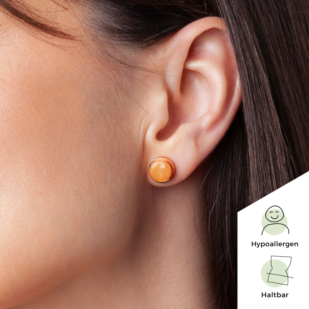 Foto von Stainless steel stud earrings with stone • Mother-of-pearl look • 8mm