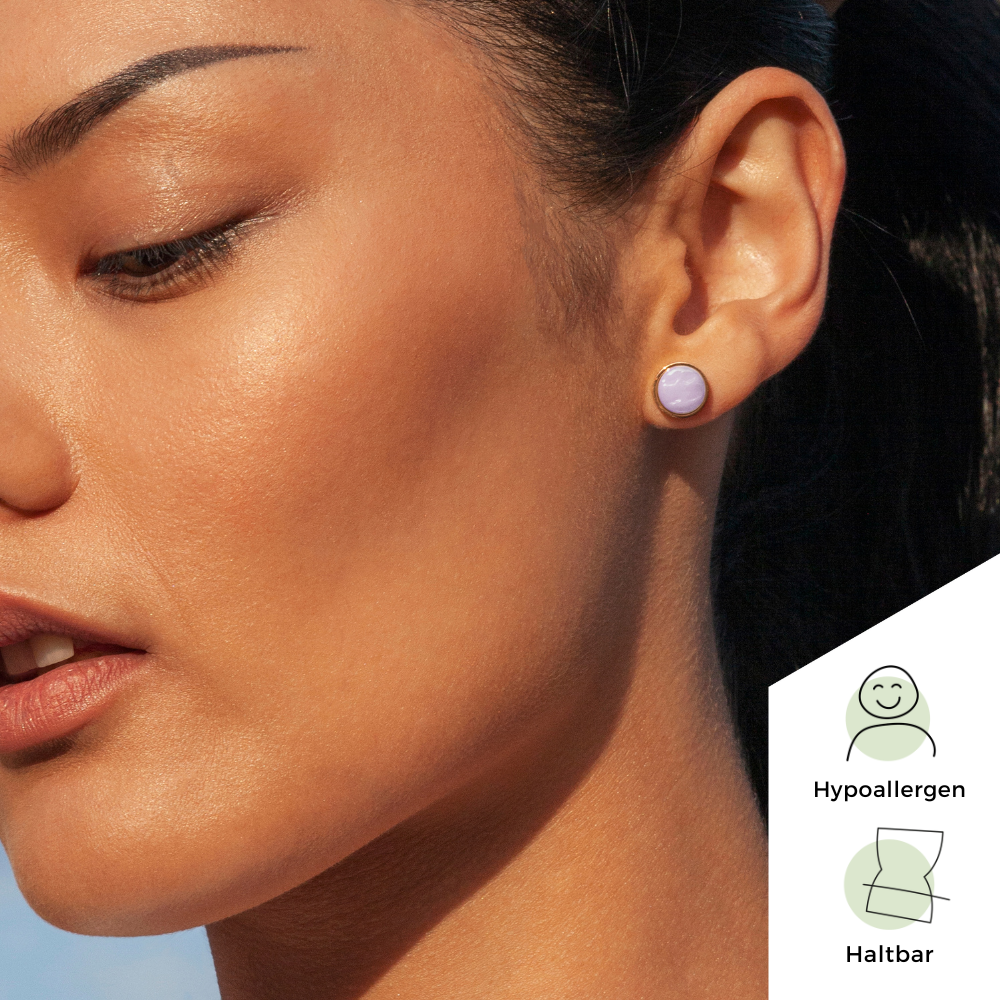 Foto von Stainless steel stud earrings with stone • Mother-of-pearl look • 8mm