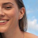 Foto von Stainless steel stud earrings with stone • Mother-of-pearl look • 8mm