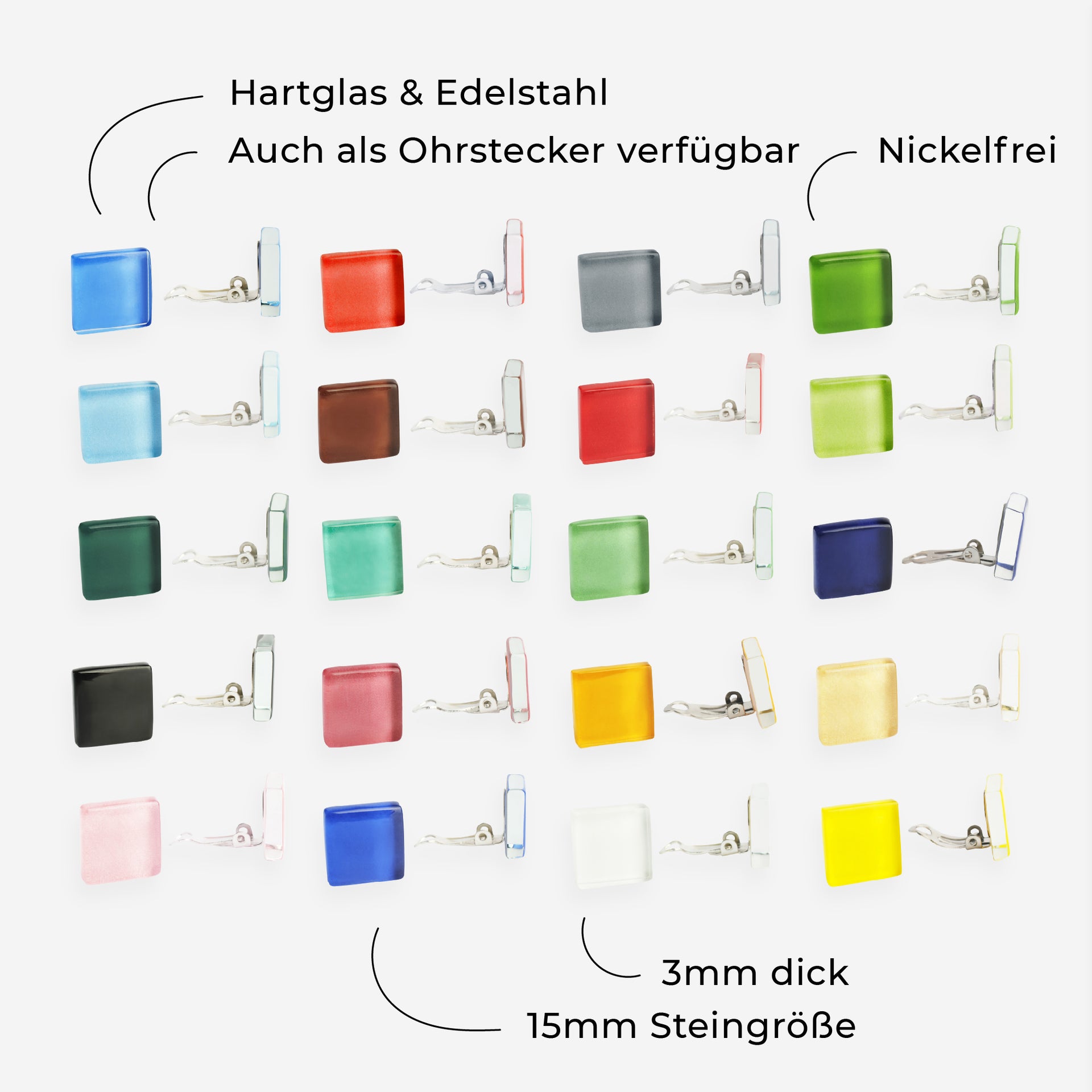 Foto von Square glass ear clips • 15mm